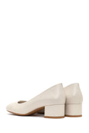 Derimod Flex Women Beige Short Thick Heeled Leather Shoes | Derimod