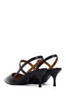 Woman Black Open-Back Thin-Heeled Croc-Embossed Leather Shoes | Derimod