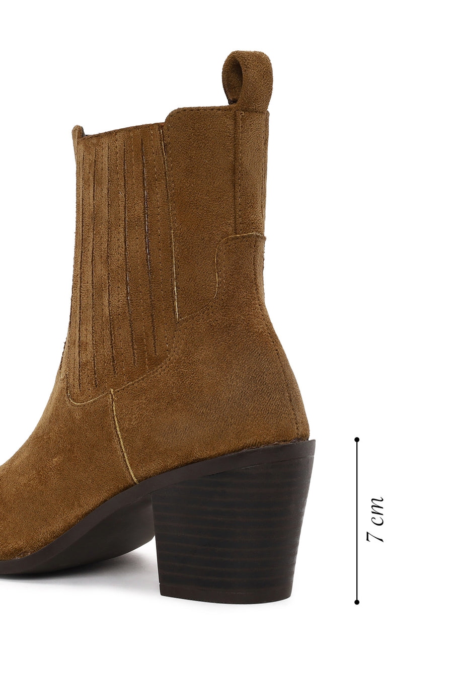 Woman Tan Zip Closure Chunky Heeled Suede Boots