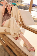Woman Gold Stone-Embellished Sandal | Derimod