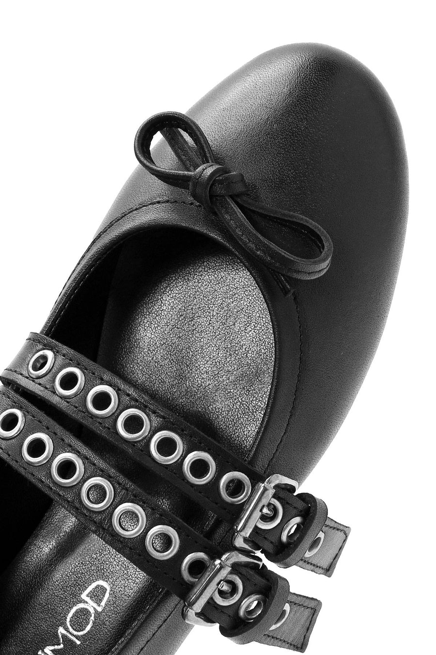 Women's Black Belted Leather Ballerina