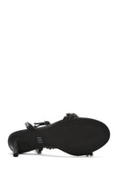 Women's Black Ankle Buckle Stoned Thin Heel Sandals | Derimod