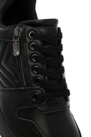 Women's Black Lace-Up Wedge Heel Leather Sneakers | Derimod