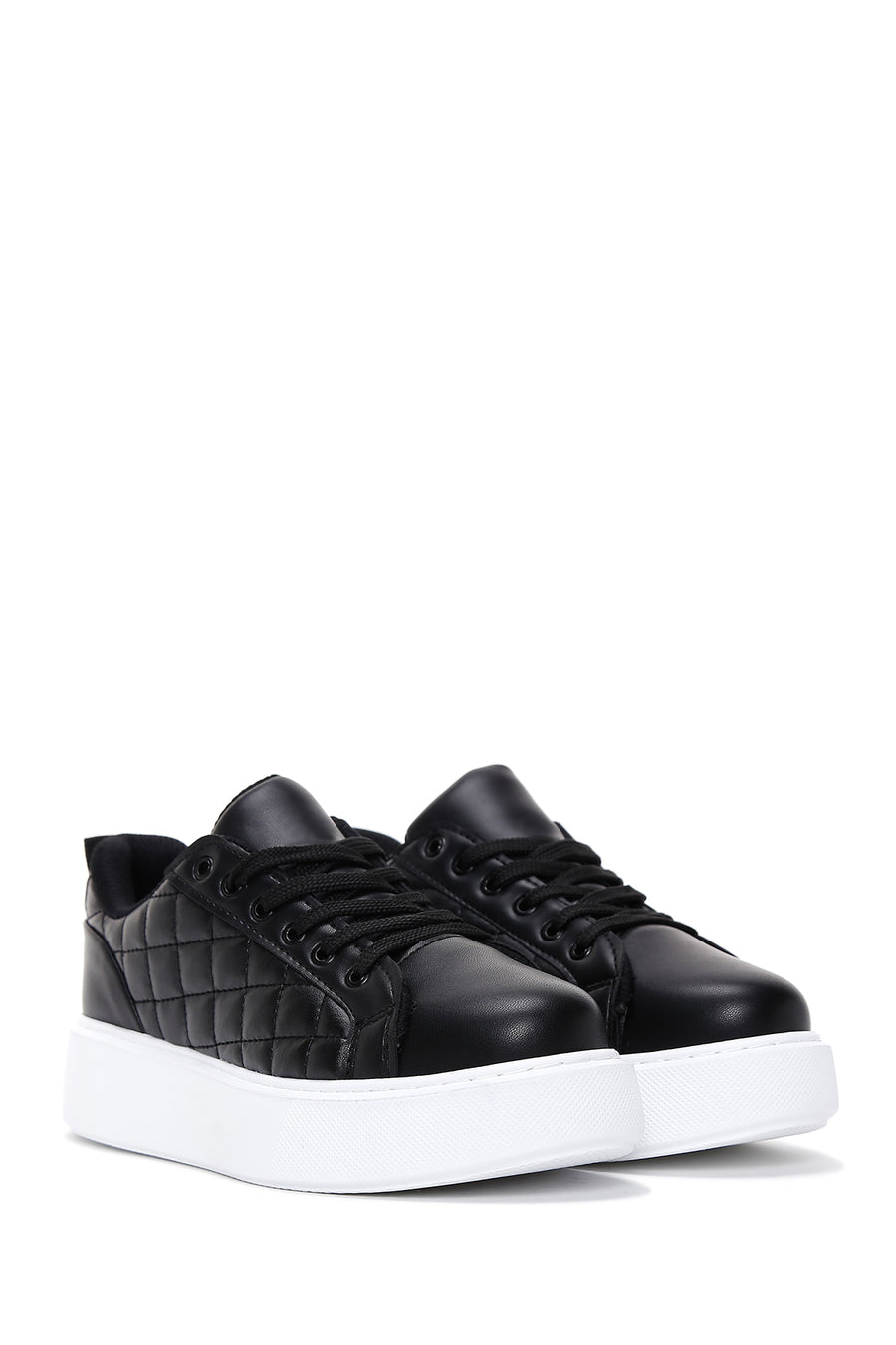 Kadın Siyah Bağcıklı Kapitone Sneaker