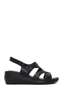 Woman Black Wedge Heel Leather Comfort Sandal | Derimod