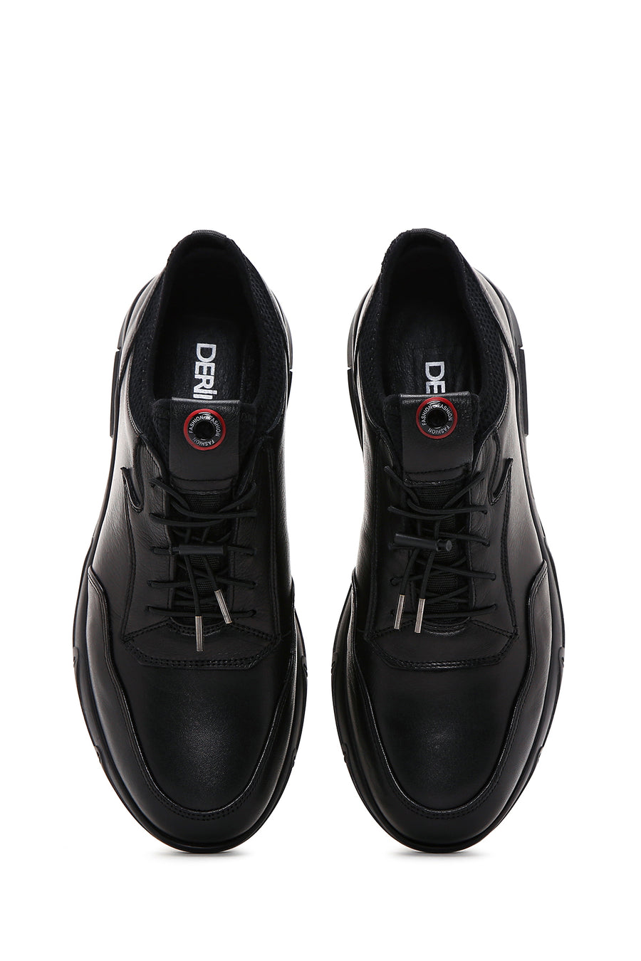 Erkek Siyah Bağcıklı Deri Casual Sneaker