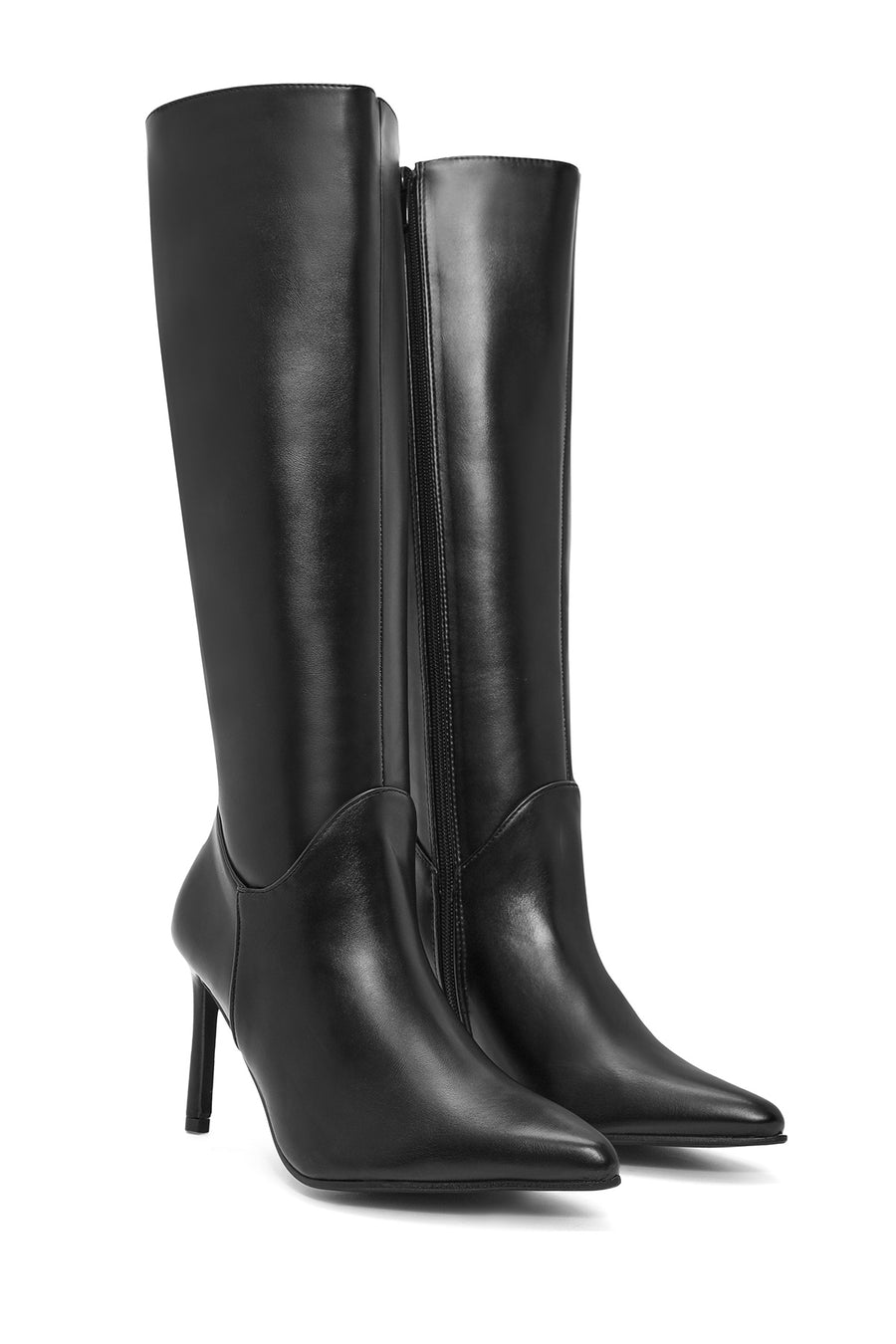 Women's Black Zippered Thin Heeled Boots