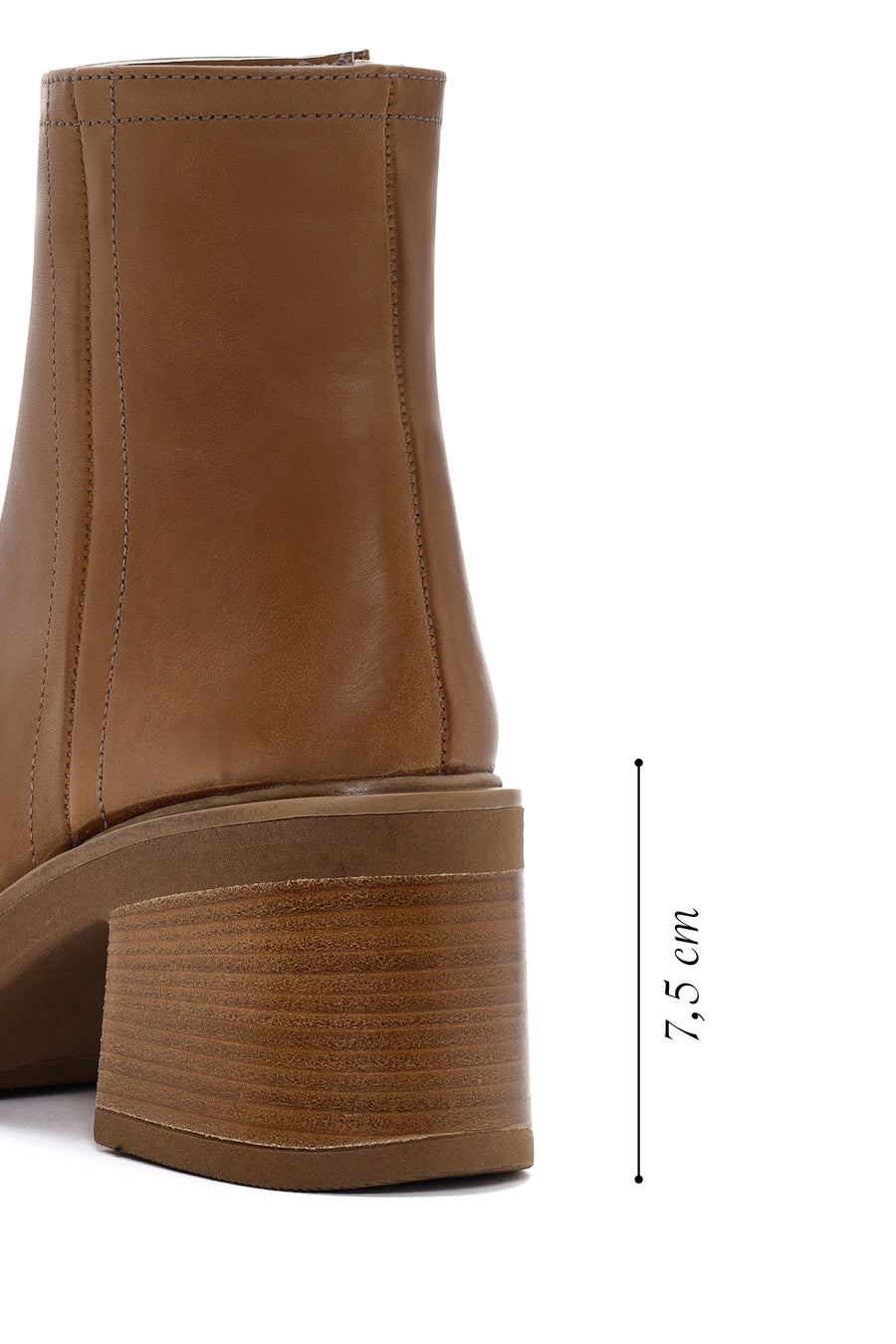 Women's Tan Zippered Thick Heeled Leather Boots