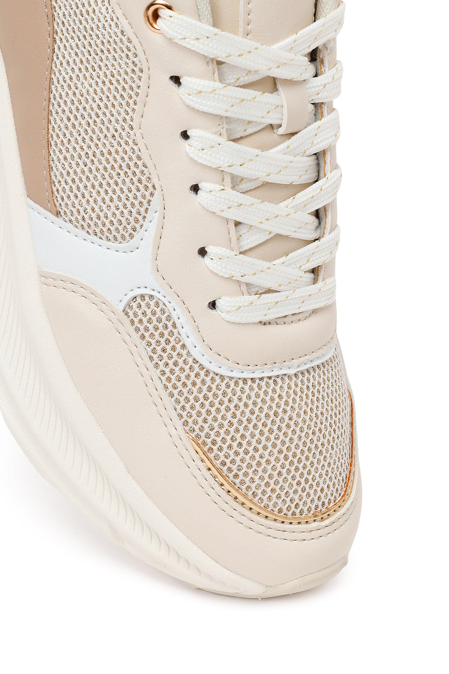 Kadın Bej Bağcıklı Kalın Tabanlı Sneaker
