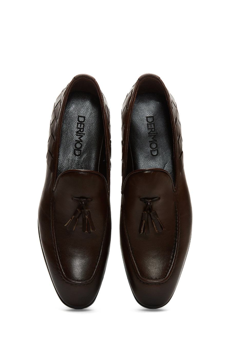 Erkek Deri Örgü Detaylı Klasik Loafer