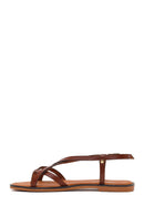 Women's Brown Buckle Thong Leather Bodrum Sandals | Derimod