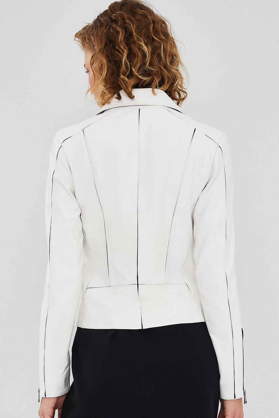 Bella Kadın Beyaz Slim-Fit Biker Deri Ceket