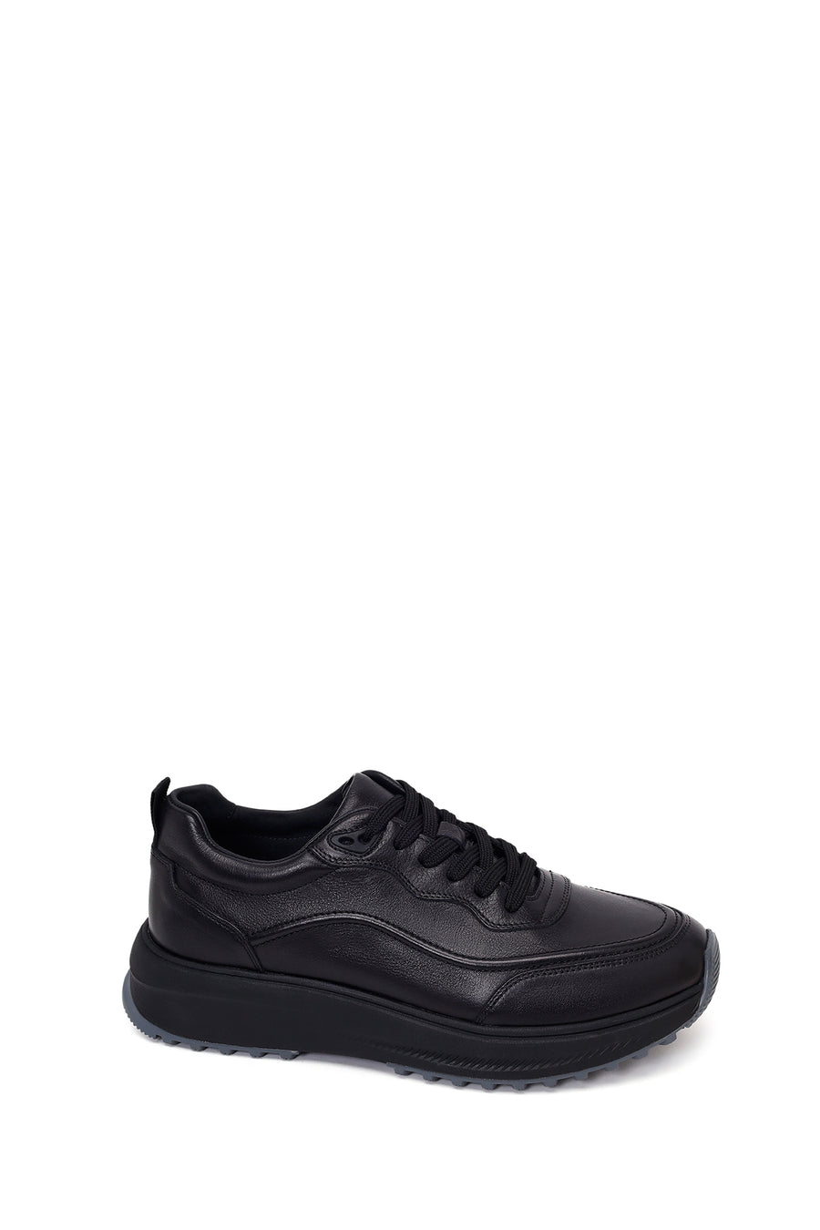 Male Black Lace-Up Thick-Soled Leather Casual Sneaker