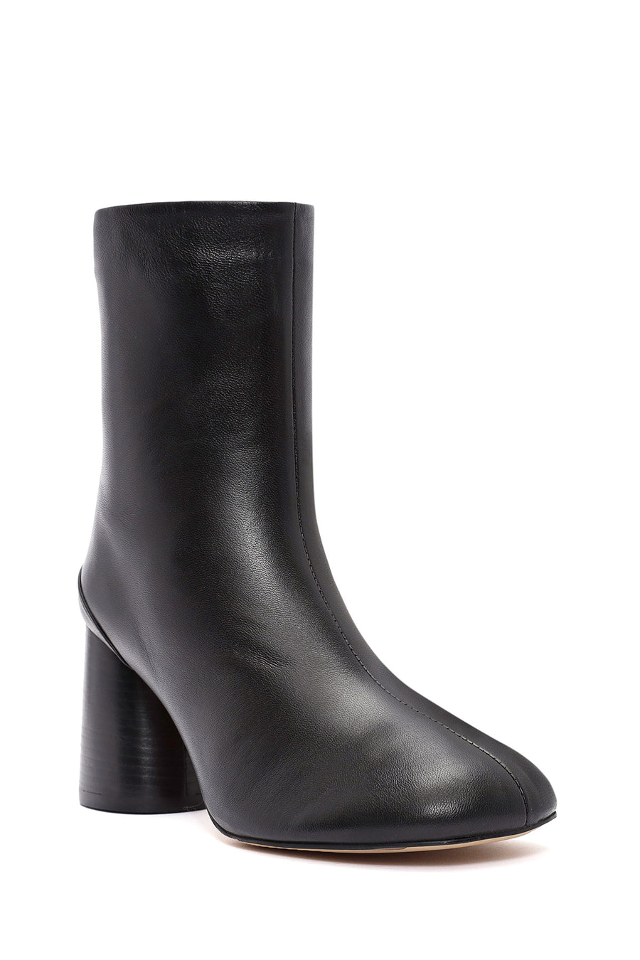 Women's Black Zippered Thick Heeled Leather Boots
