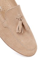 Woman Beige Tasselled Suede Loafer | Derimod
