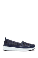 Woman Navy Thick-Soled Leather Comfort Loafer | Derimod