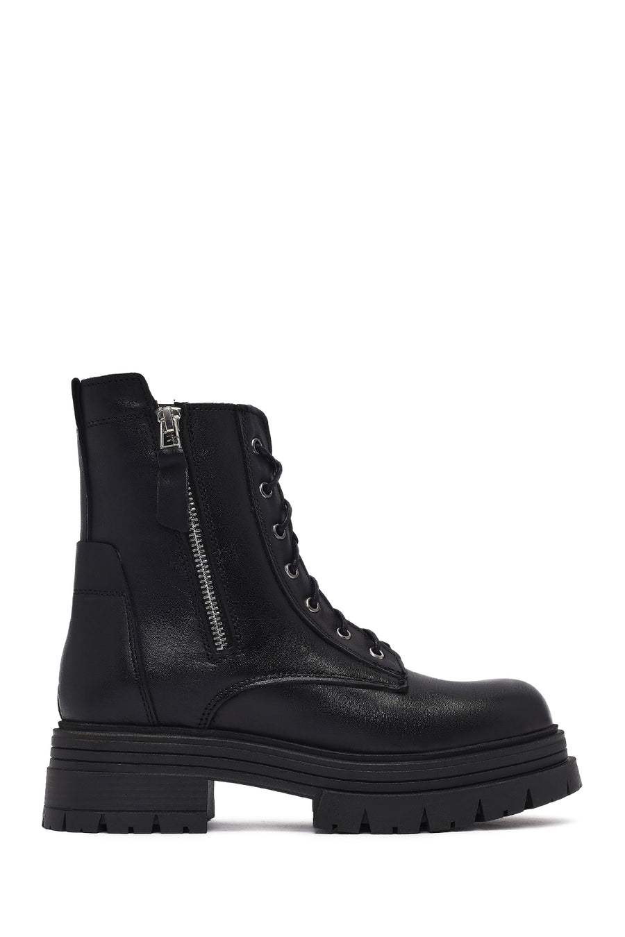 Kadın Siyah Fermuarlı Kalın Tabanlı Deri Postal Bot 25WFD180818 | Derimod