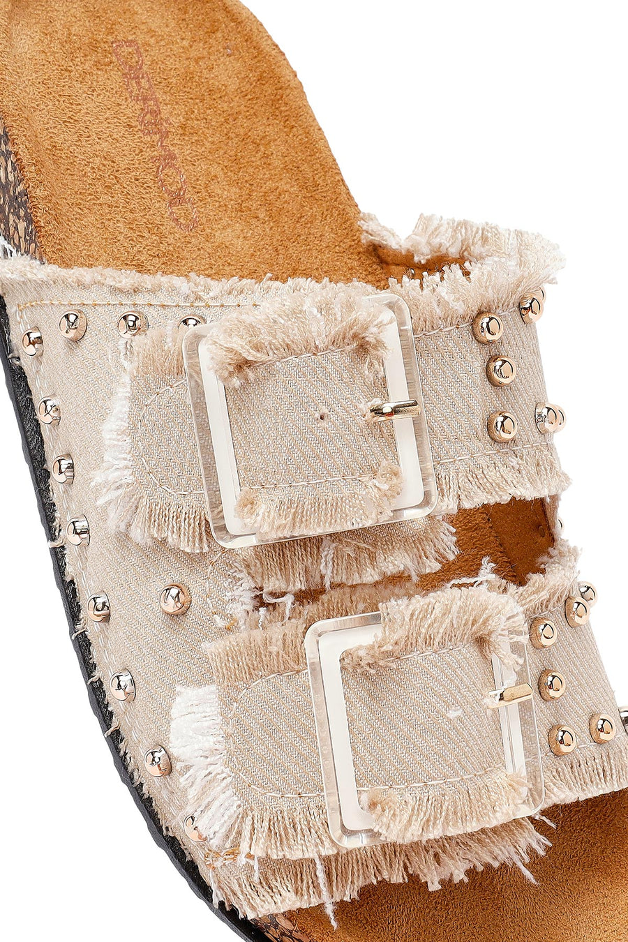Women's Beige Stone Detailed Fabric Slippers