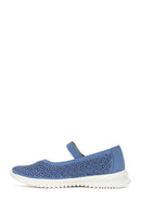 Woman Blue Buckled Patterned Suede Comfort Shoes | Derimod