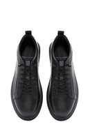 Erkek Siyah Bağcıklı Deri Sneaker | Derimod
