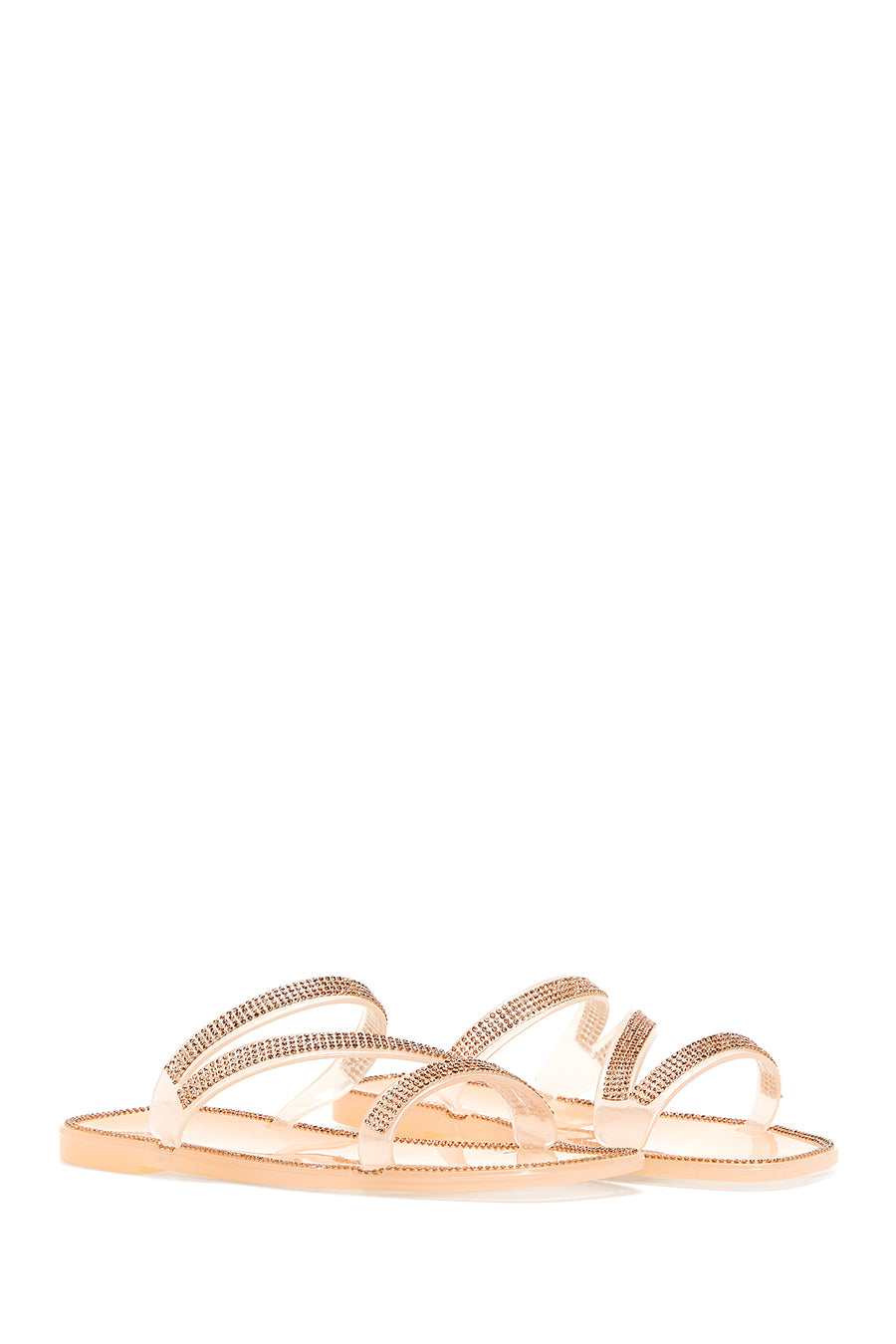 Women's Pink Jelly Transparent Stone Flat Slippers