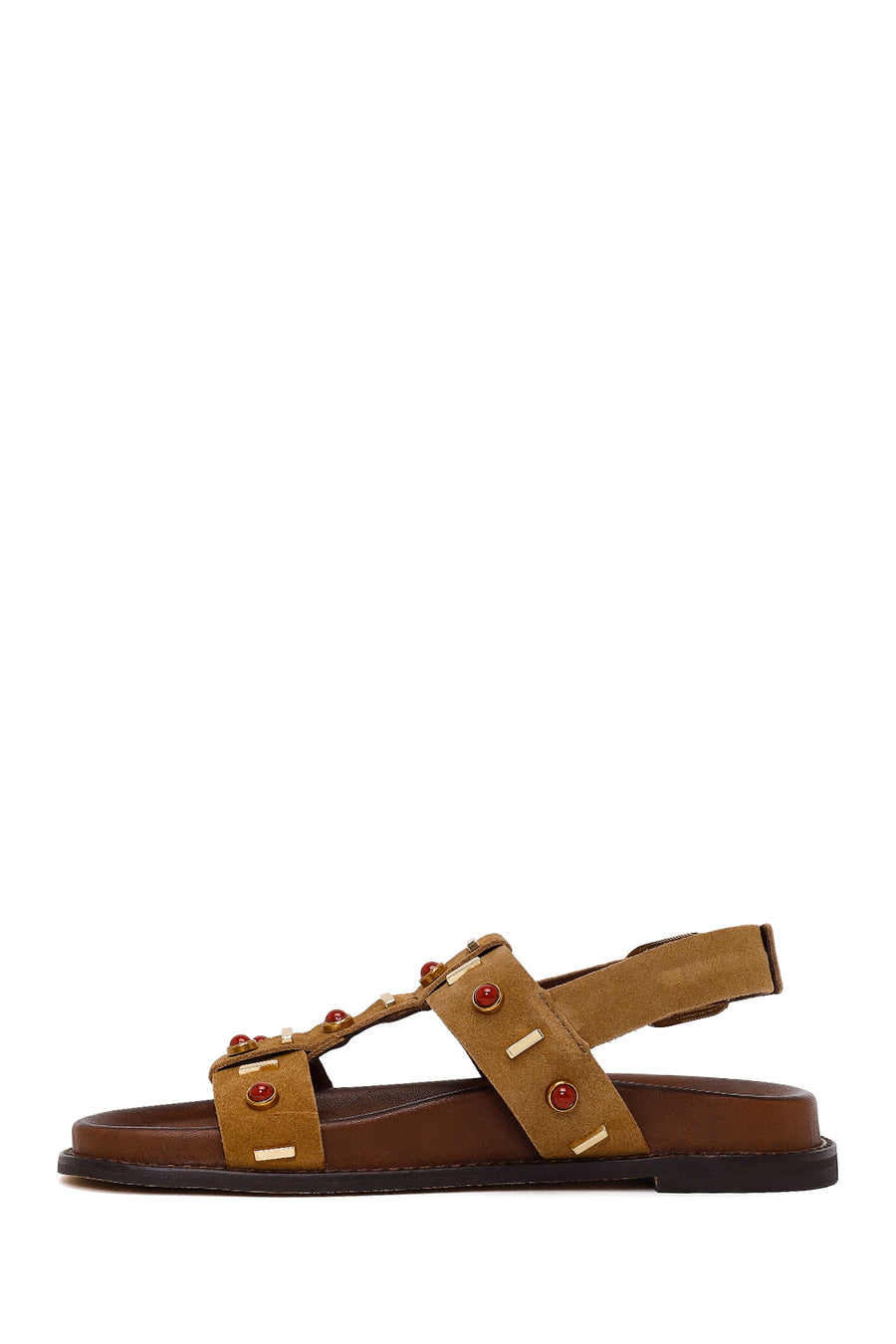 Woman Tan Embellished Suede Sandal