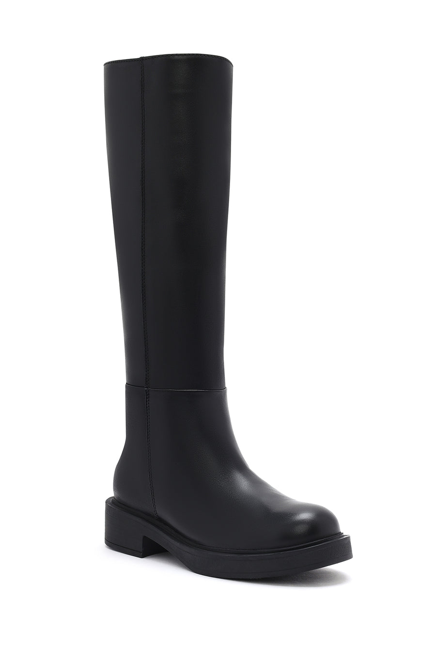 Woman Black Zippered Leather Boot