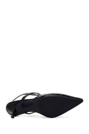Woman Black Open-Back Thin-Heeled Croc-Embossed Leather Shoes | Derimod