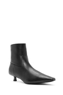 Women's Black Zippered Thin Short Heeled Leather Boots | Derimod