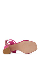 Women's Pink Suede Leather Thick Heeled Sandals | Derimod