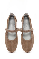 Women's Mink Banded Suede Leather Ballerinas | Derimod