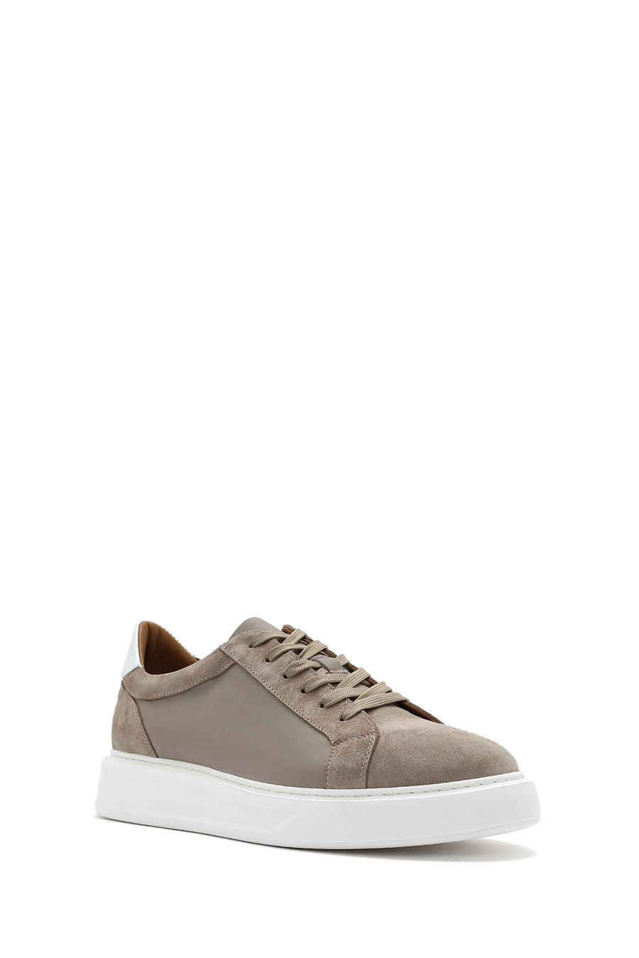 Erkek Bej Bağcıklı Deri Sneaker