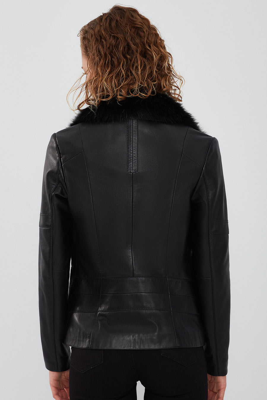 Vivien Women's Black Fur Collar Leather Jacket