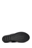 Woman Black Wedge Heel Leather Comfort Sandal | Derimod