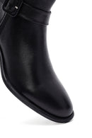 Women's Black Zippered Short Thick Heeled Leather Boots | Derimod