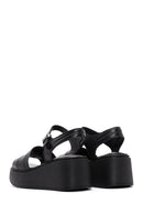Women's Black Leather Thick Sole Comfort Sandals | Derimod