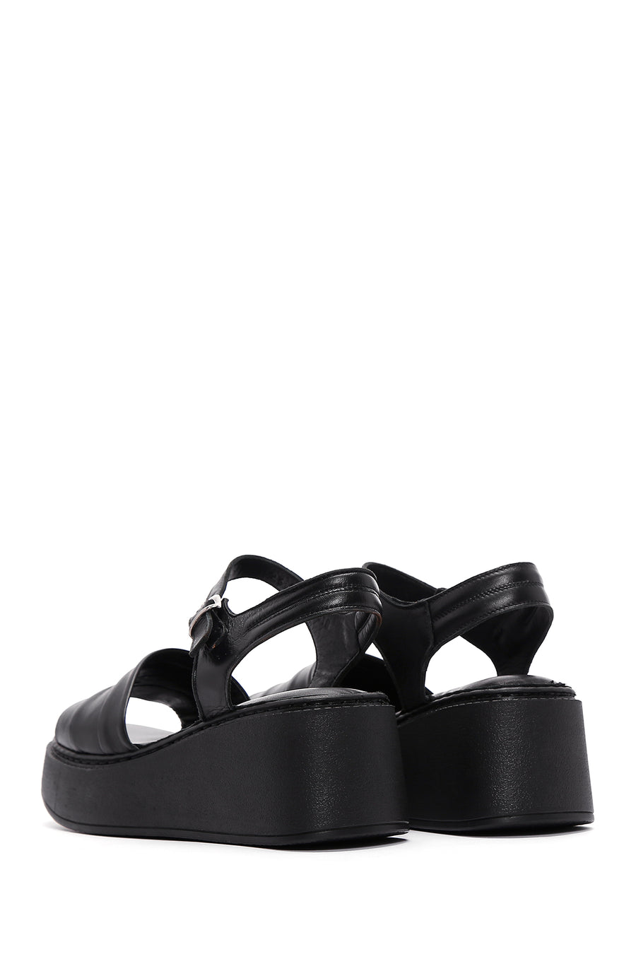 Women's Black Leather Thick Sole Comfort Sandals