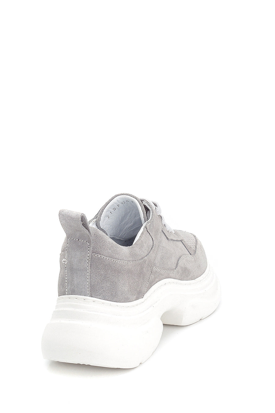 Kadın Gri Süet Deri Kalın Tabanlı Sneaker