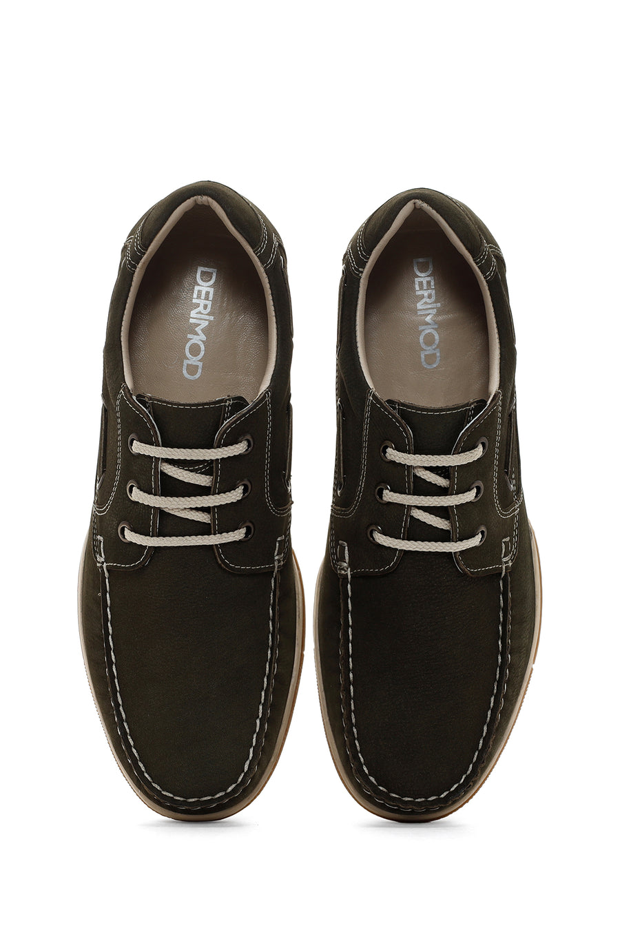 Men's Khaki Lace-Up Nubuck Leather Casual Shoes