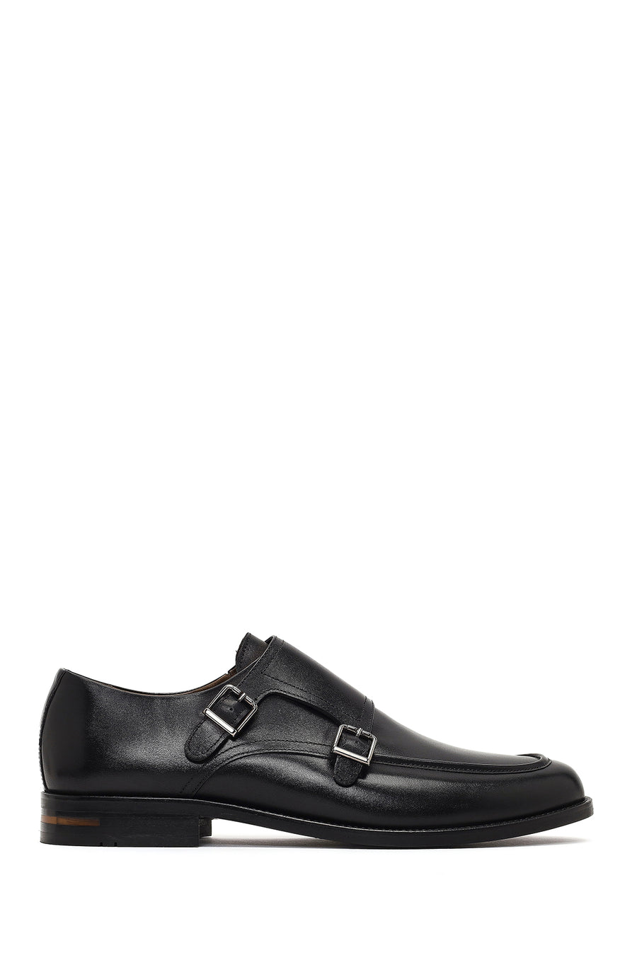 Male Black Double-Buckle Leather Casual Shoes WM750006DV | Derimod