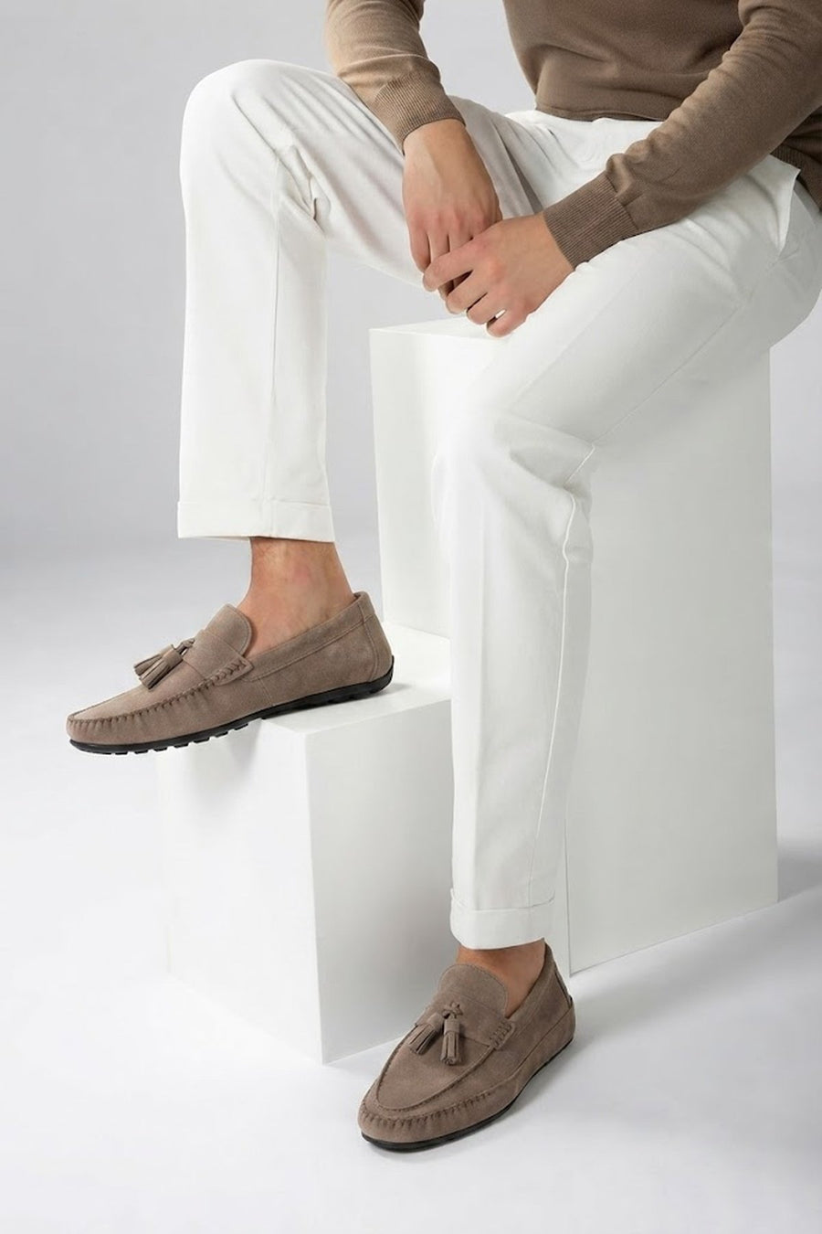 Men's Beige Tassel Suede Leather Loafer