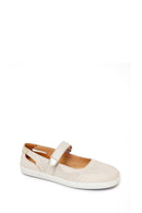 Woman Cream Strappy Leather Ballet Flat | Derimod