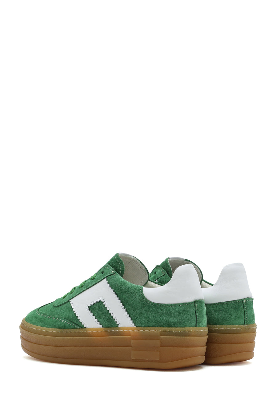 Women's Green Lace-Up Suede Leather Sneakers