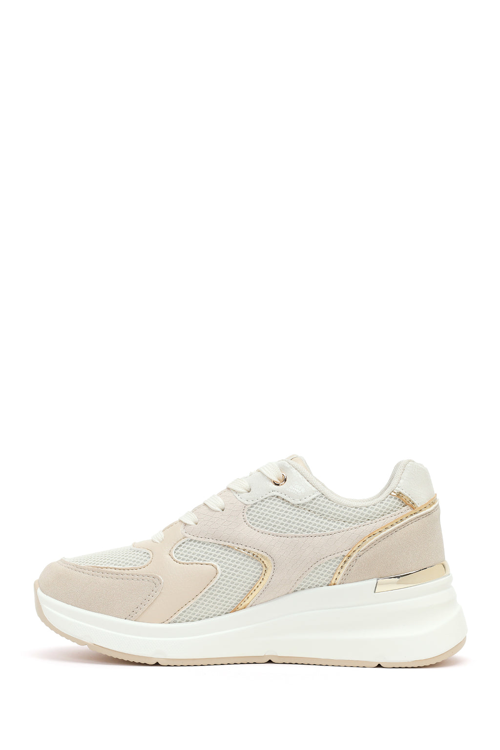 Kadın Bej Bağcıklı Dolgu Topuklu Sneaker