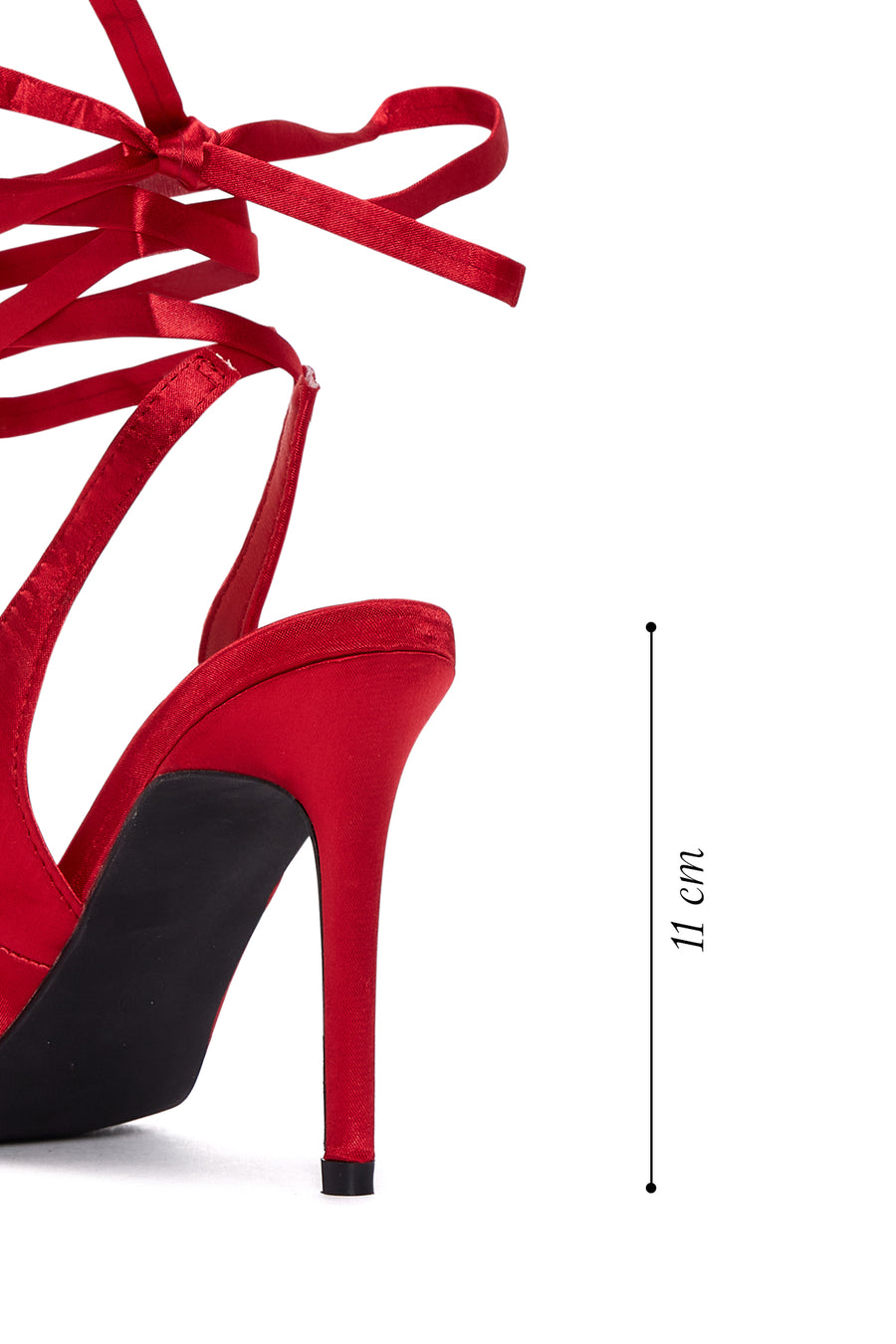 Women's Red Ankle Strap Satin Heeled Shoes