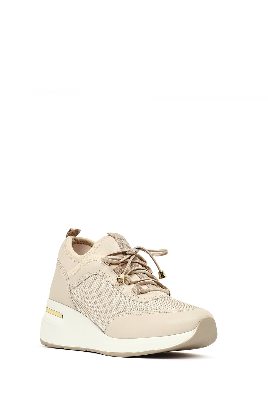 Women's Beige Lace-Up Platform Sneaker