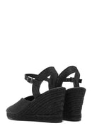 Women's Black Glitter Ankle Buckle Wedge Heel Espadrille Sandals | Derimod
