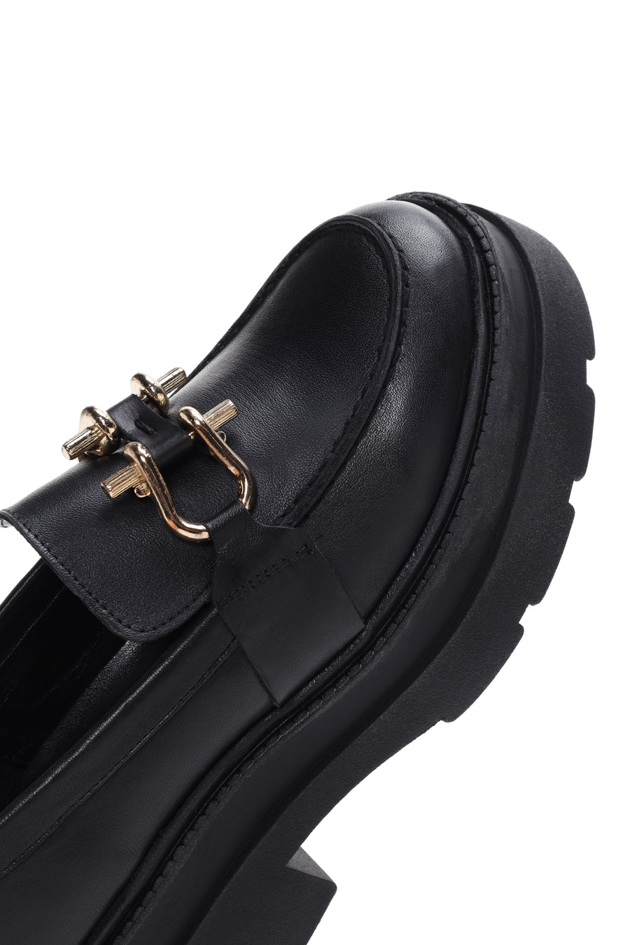 Kadın Siyah Deri Kalın Tabanlı Maskülen Loafer