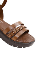 Women's Tan Ankle Strap Leather Bodrum Sandals | Derimod
