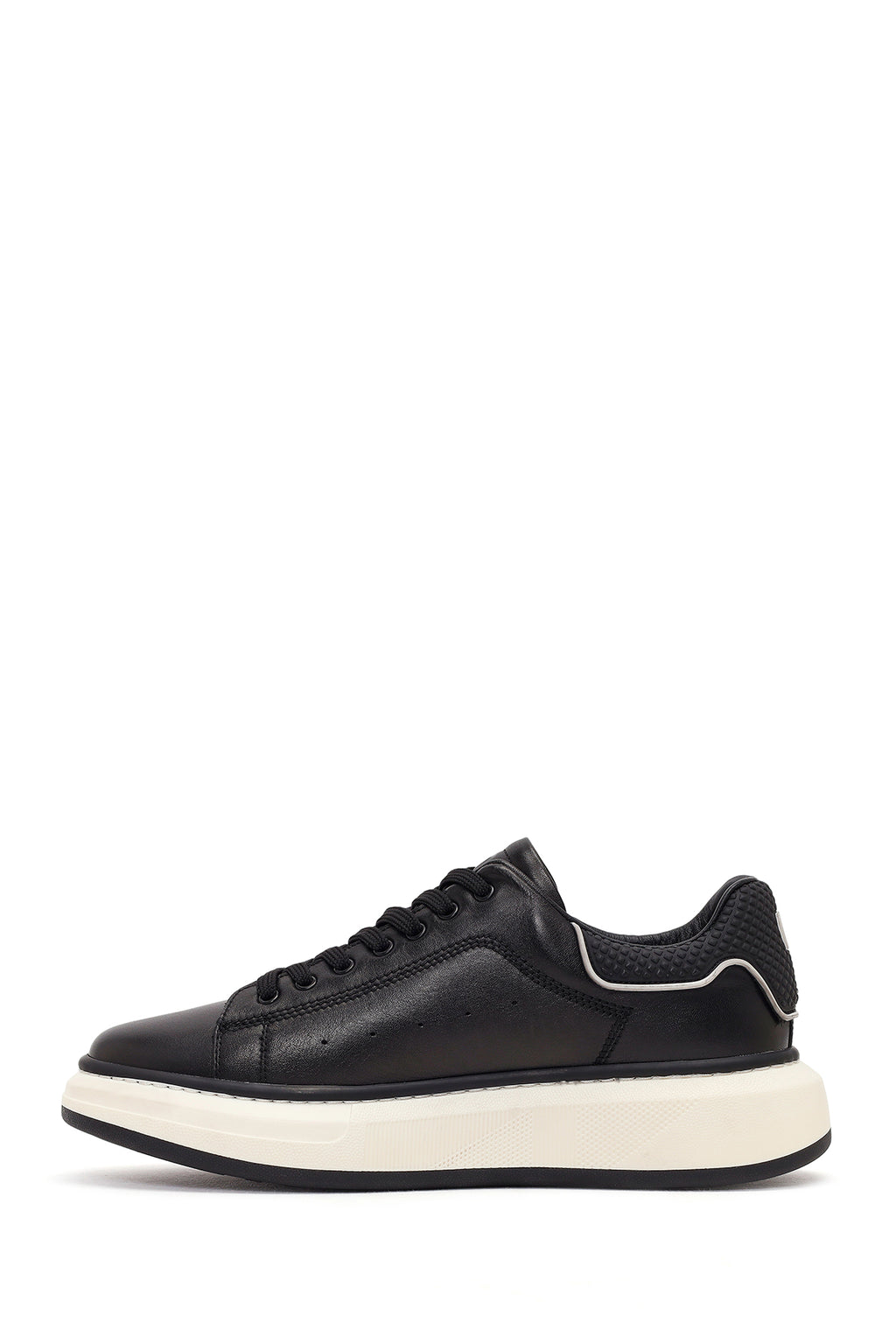 Erkek Siyah Kalın Tabanlı Deri Sneaker